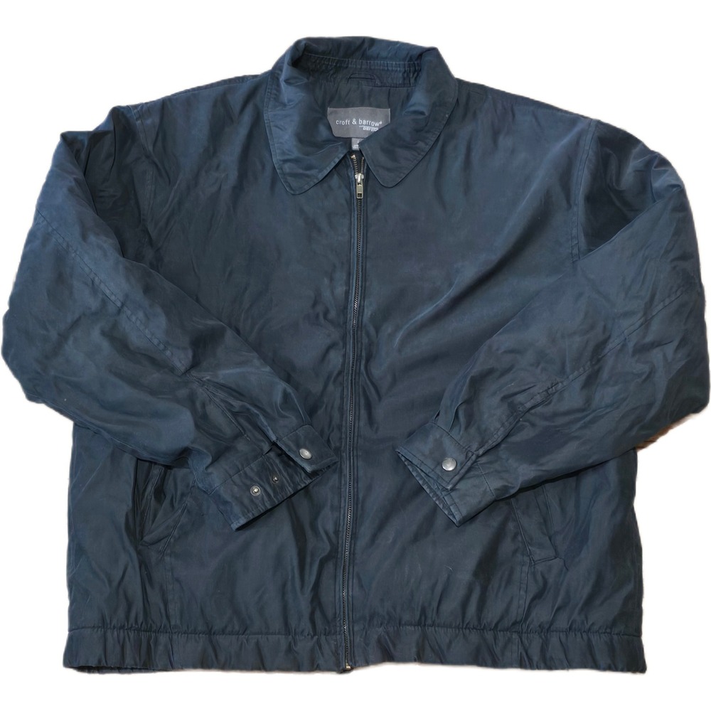 Croft & Barrow Mens Navy Blue Fleece Lined‎ Zip Up Jacket Large Stain Defense